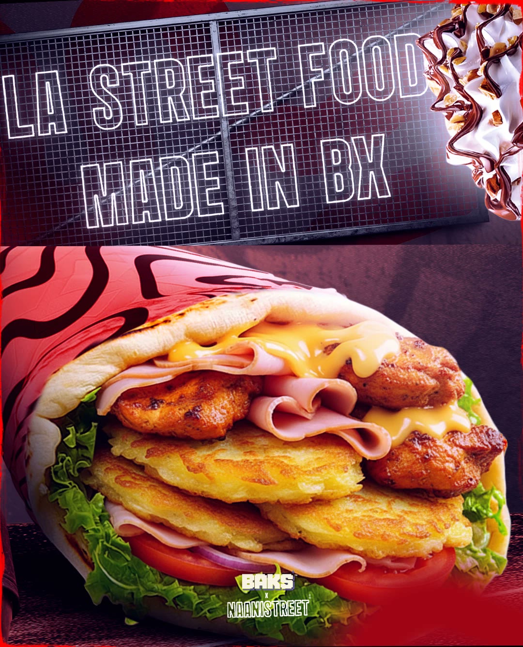 Illustration La street food made in BX et naan en gros plan