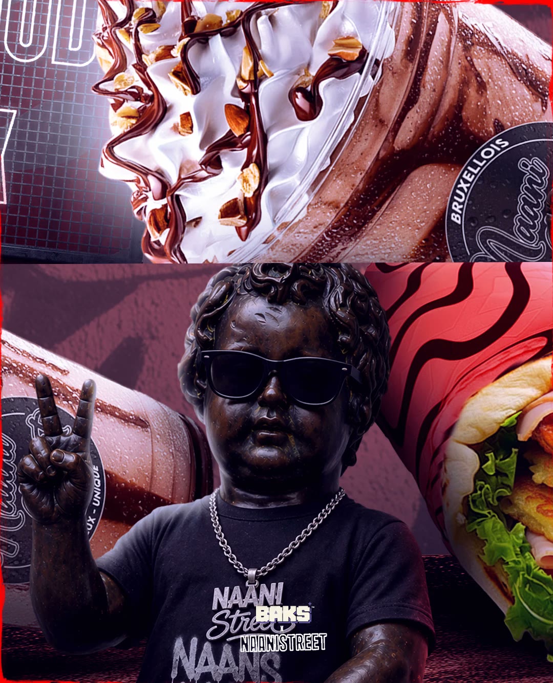 Illustration milkshake et Manneken Pis habillé en Naani Street