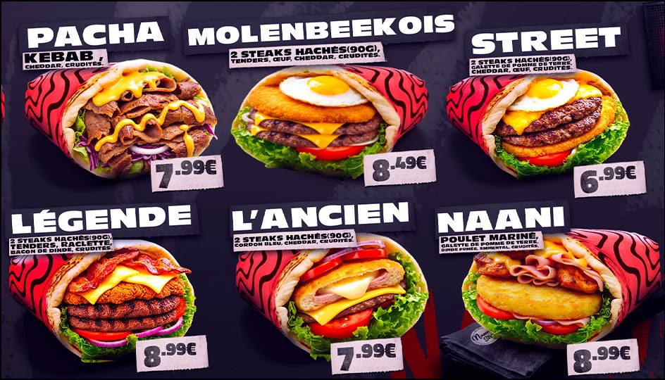 Menu board 2 : Pacha, Molenbeekois, Street, Légende, L'Ancien, Naani