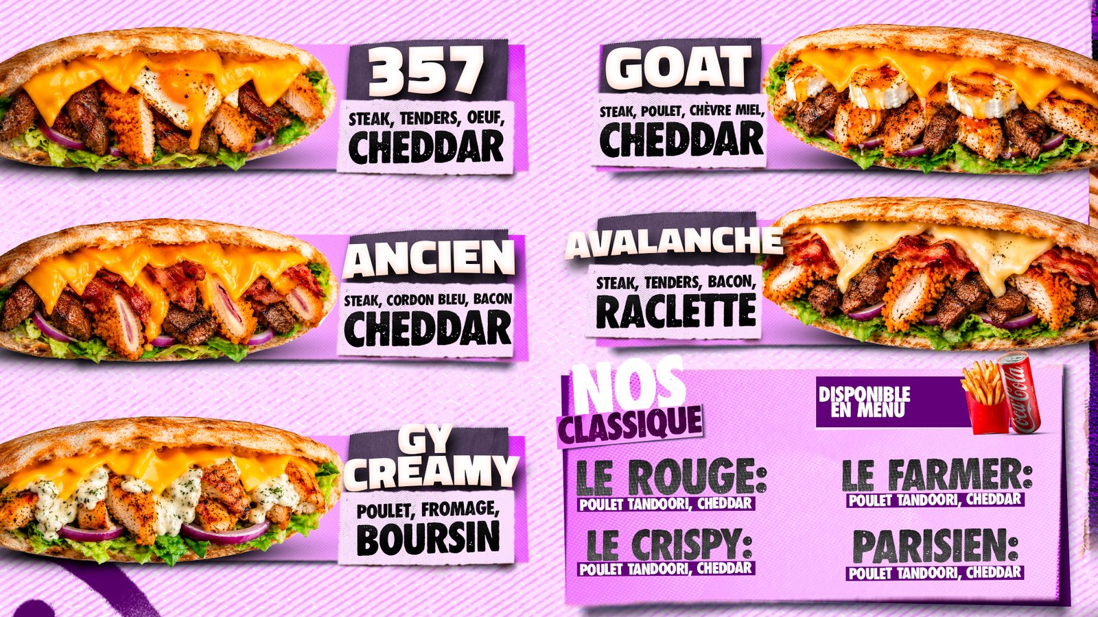 Menu board : 357, Goat, Ancien, Avalanche, Gy Creamy et les classiques