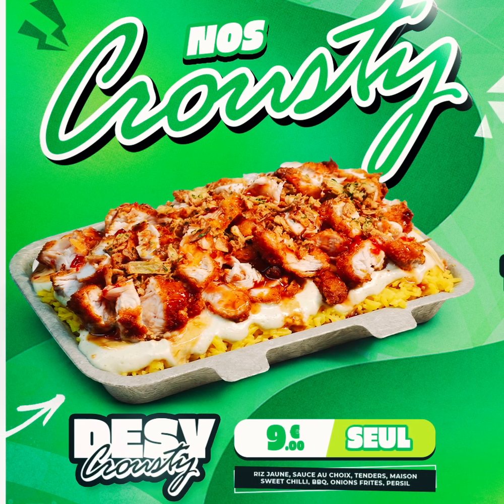 Barquette Desy Crousty, riz jaune et tenders